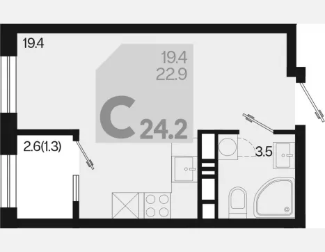 студия, 22.90 м², 13/18 этаж фото 0
