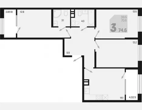 3-комн. квартира, 70.60 м², 9/9 этаж фото 0