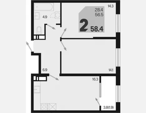 3-комн. квартира, 56.50 м², 17/18 этаж фото 0