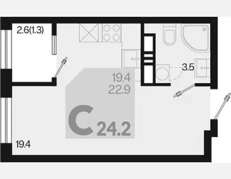 студия, 22.90 м², 17/18 этаж фото 0