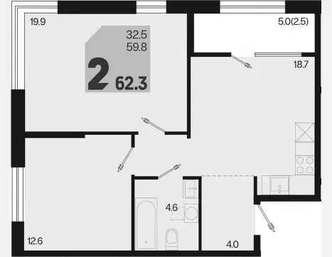 3-комн. квартира, 59.80 м², 2/9 этаж фото 0