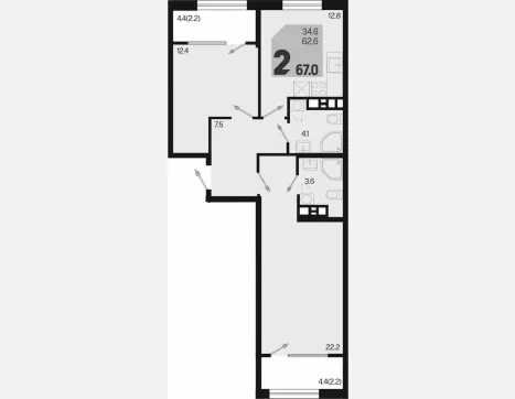 2-комн. квартира, 62.60 м², 9/9 этаж фото 0