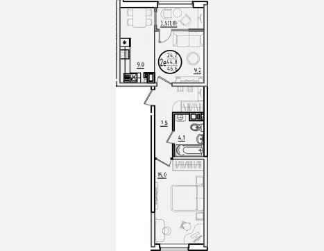 2-комн. квартира, 44.80 м², 8/9 этаж фото 0