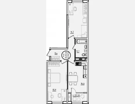 2-комн. квартира, 63.80 м², 13/18 этаж фото 0