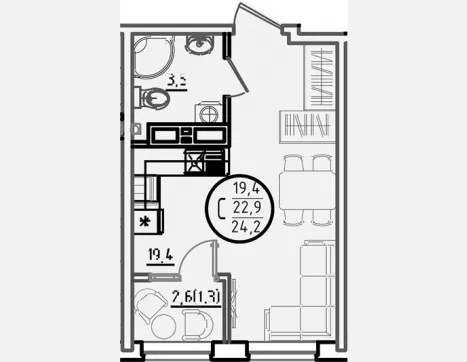 студия, 22.90 м², 13/18 этаж фото 0