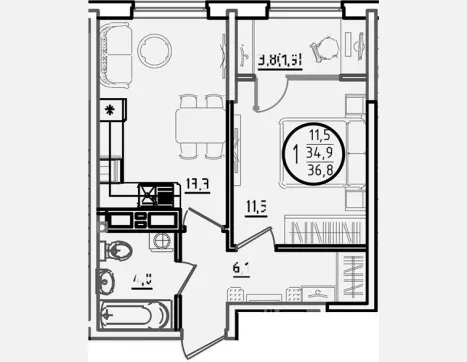 1-комн. квартира, 34.90 м², 8/18 этаж фото 0
