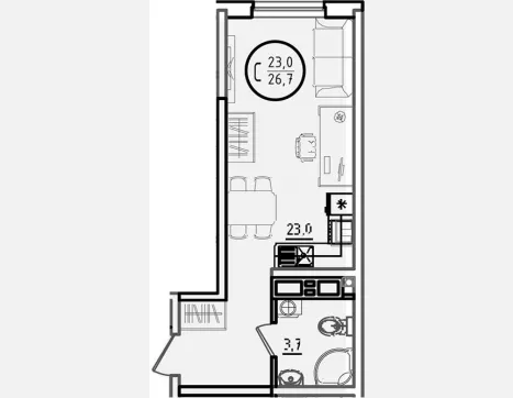 студия, 26.70 м², 15/18 этаж фото 0