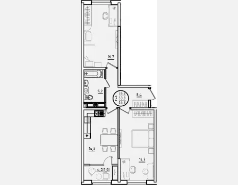 2-комн. квартира, 63.80 м², 13/18 этаж фото 0