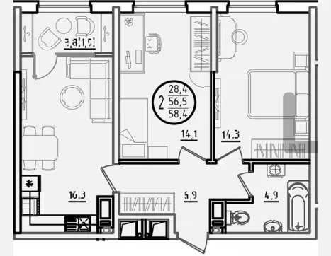 2-комн. квартира, 56.50 м², 6/18 этаж фото 0