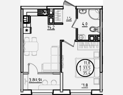 1-комн. квартира, 33.50 м², 3/9 этаж фото 0