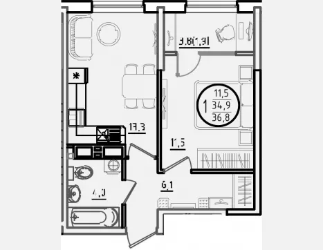 2-комн. квартира, 34.90 м², 9/18 этаж фото 0