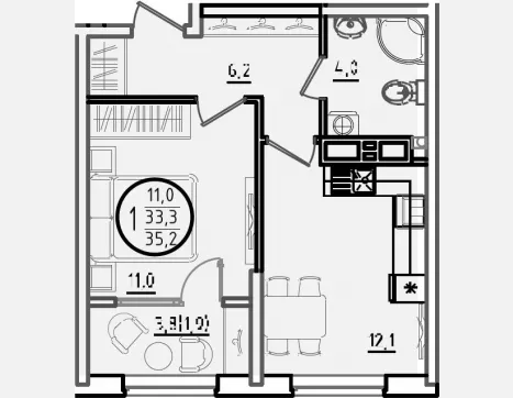 1-комн. квартира, 33.30 м², 17/18 этаж фото 0