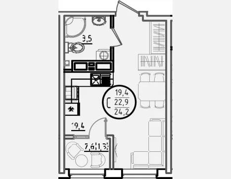 студия, 22.90 м², 16/18 этаж фото 0
