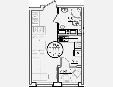 студия, 22.90 м², 13/18 этаж фото 0
