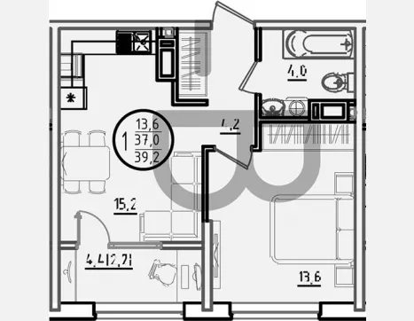 1-комн. квартира, 37 м², 10/18 этаж фото 0