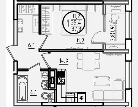 1-комн. квартира, 35.40 м², 5/9 этаж фото 0