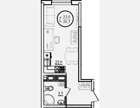 студия, 26.70 м², 14/18 этаж фото 0