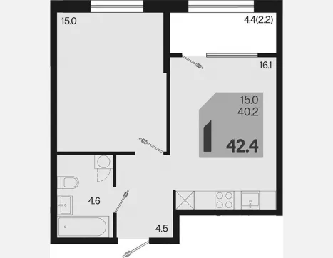 1-комн. квартира, 40.20 м², 2/18 этаж фото 0