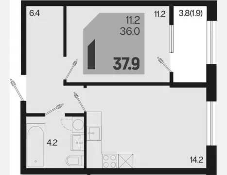 1-комн. квартира, 36 м², 2/9 этаж фото 0