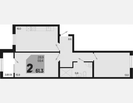 2-комн. квартира, 59.40 м², 2/9 этаж фото 0