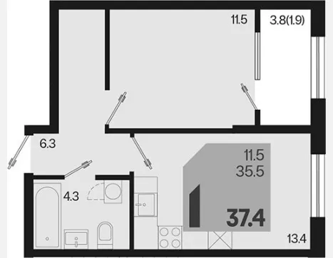 1-комн. квартира, 35.50 м², 2/18 этаж фото 0