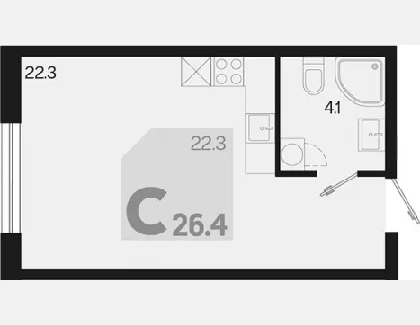 студия, 26.40 м², 2/9 этаж фото 0