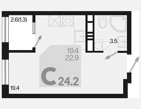 студия, 22.90 м², 18/18 этаж фото 0