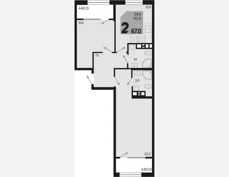 2-комн. квартира, 62.60 м², 9/9 этаж фото 0