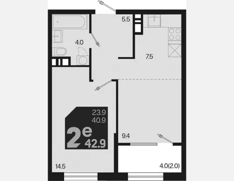 2-комн. квартира, 40.90 м², 9/9 этаж фото 0