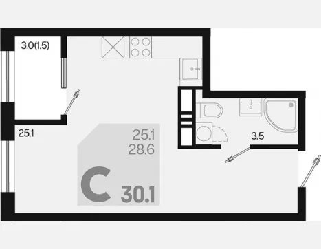 студия, 28.60 м², 14/18 этаж фото 0