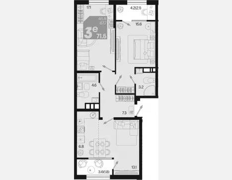 3-комн. квартира, 67.70 м², 7/9 этаж фото 0