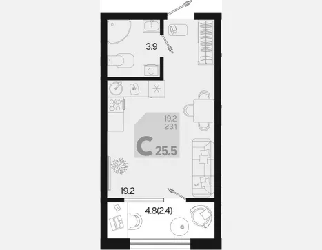 студия, 23.10 м², 2/9 этаж фото 0