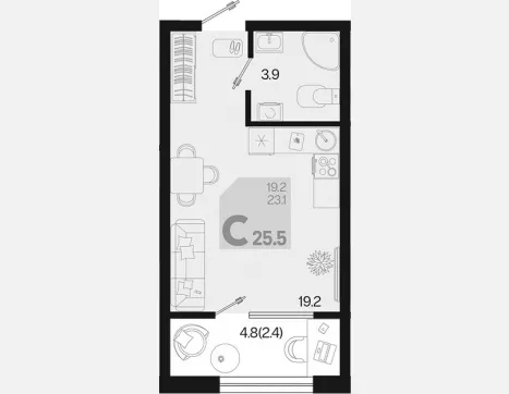 студия, 23.10 м², 2/9 этаж фото 0