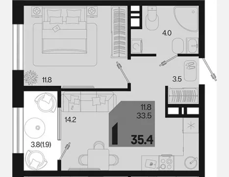 1-комн. квартира, 33.50 м², 7/9 этаж фото 0