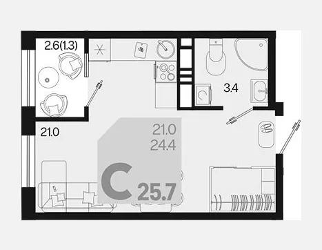 студия, 24.40 м², 10/18 этаж фото 0
