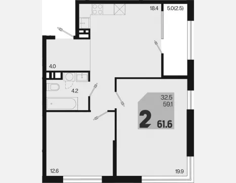 2-комн. квартира, 59.10 м², 9/9 этаж фото 0
