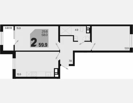 2-комн. квартира, 58 м², 5/9 этаж фото 0