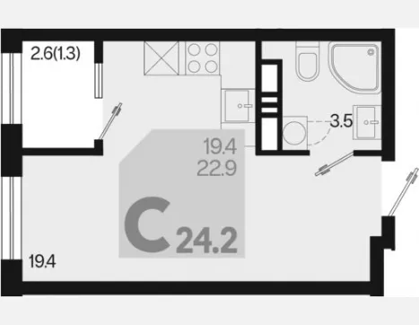 студия, 22.90 м², 11/18 этаж фото 0