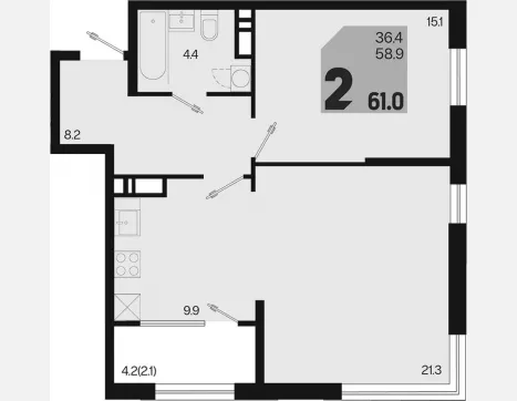 2-комн. квартира, 58.90 м², 12/18 этаж фото 0