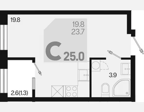студия, 23.70 м², 2/18 этаж фото 0