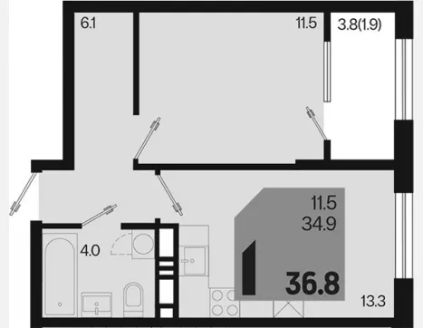1-комн. квартира, 34.90 м², 13/18 этаж фото 0