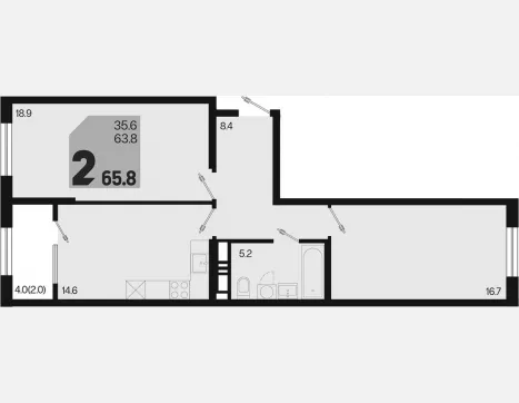 2-комн. квартира, 63.80 м², 6/18 этаж фото 0