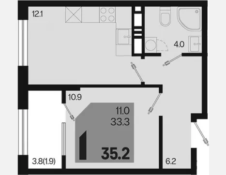 1-комн. квартира, 33.30 м², 13/18 этаж фото 0