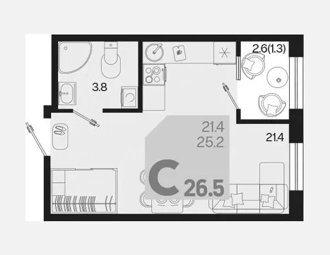 студия, 25.20 м², 2/18 этаж фото 0