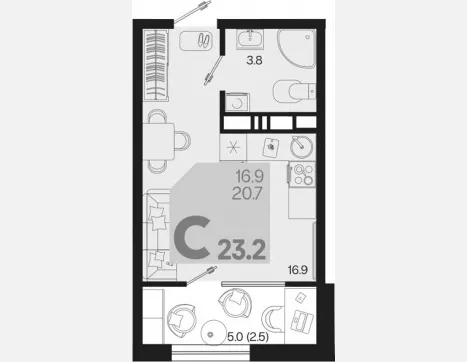 студия, 20.70 м², 11/18 этаж фото 0