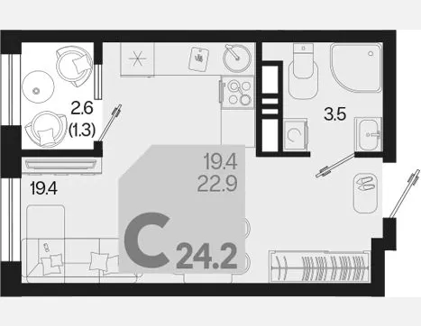 студия, 22.90 м², 8/18 этаж фото 0
